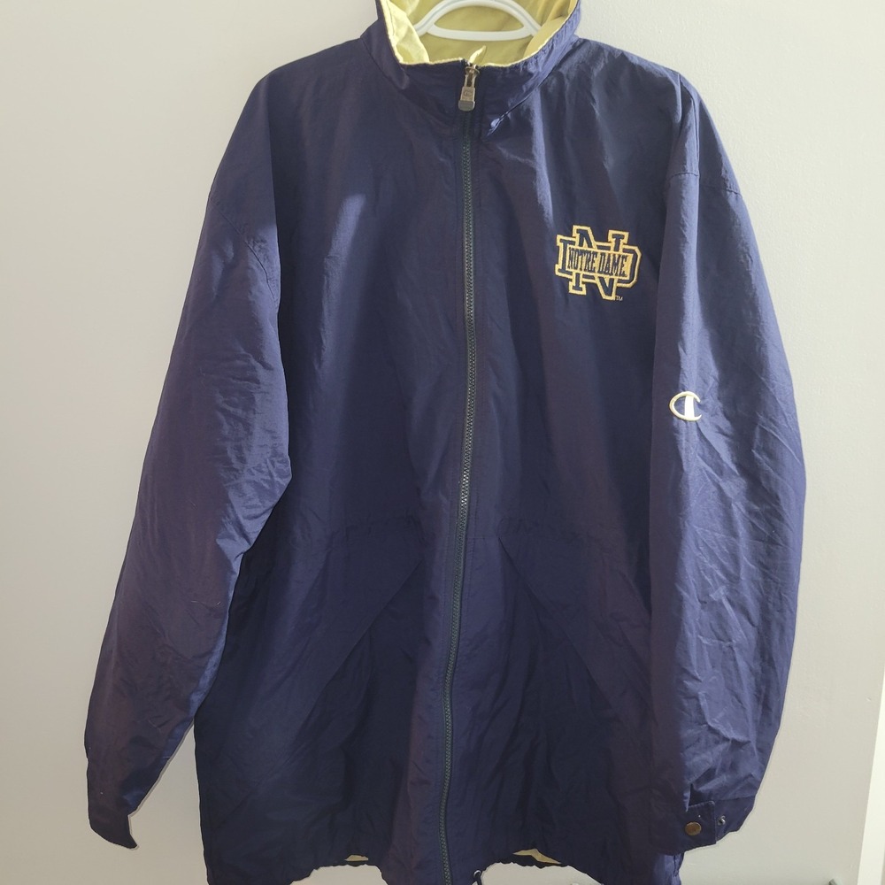 Vintage Notre Dame By Champion Full Zip Windbreaker Jacket Size Large Blue NCAA